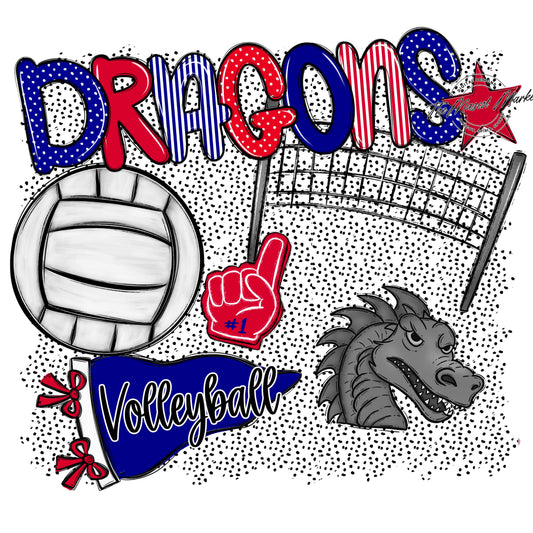Dragons Volleyball Spirit-Blue & Red