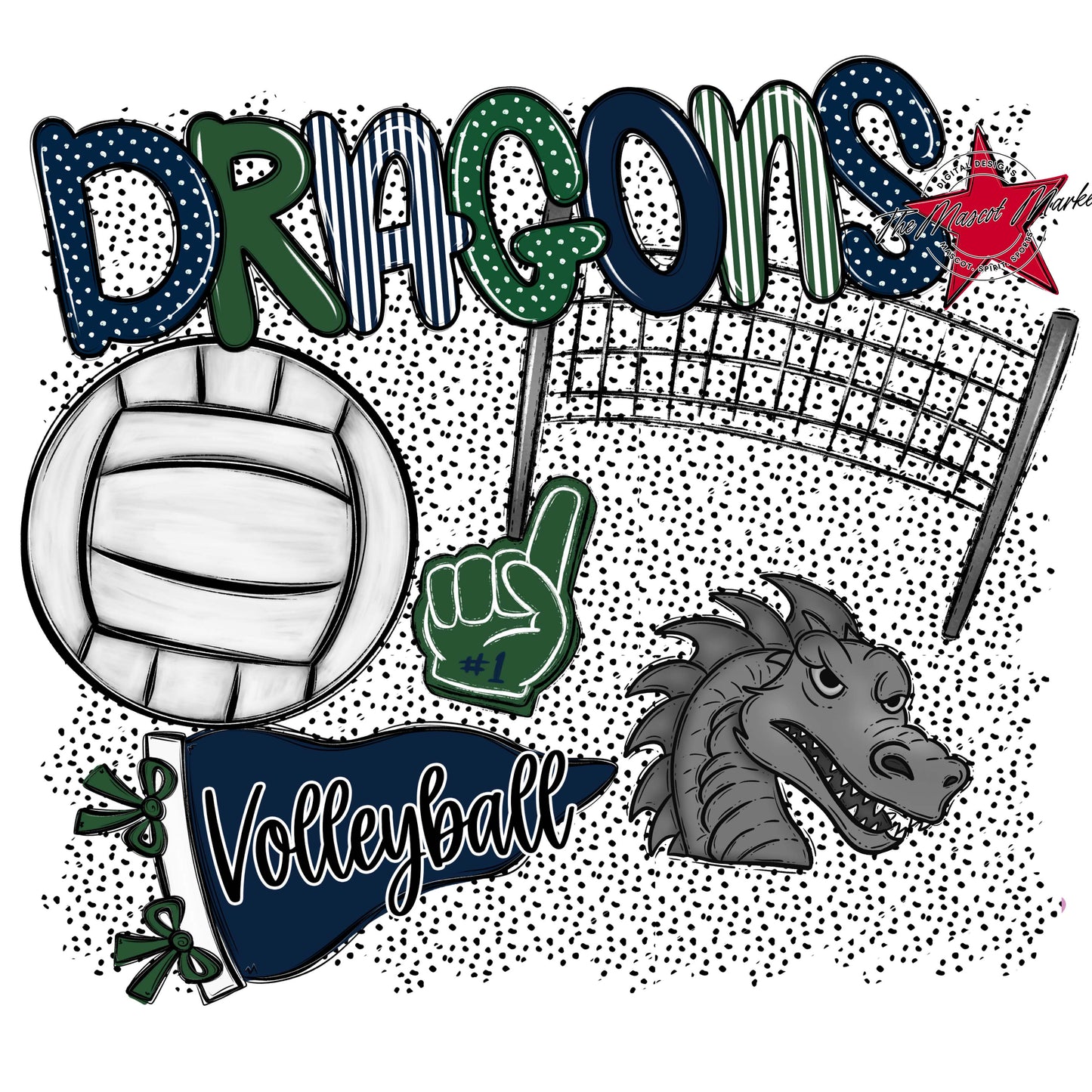 Dragons Volleyball Spirit-Navy & Green