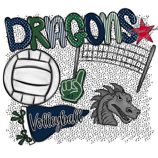Dragons Volleyball Spirit-Navy & Green
