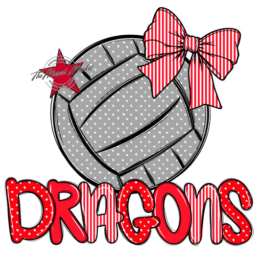 Dragons Volleyball Spirit Design-Bright Red