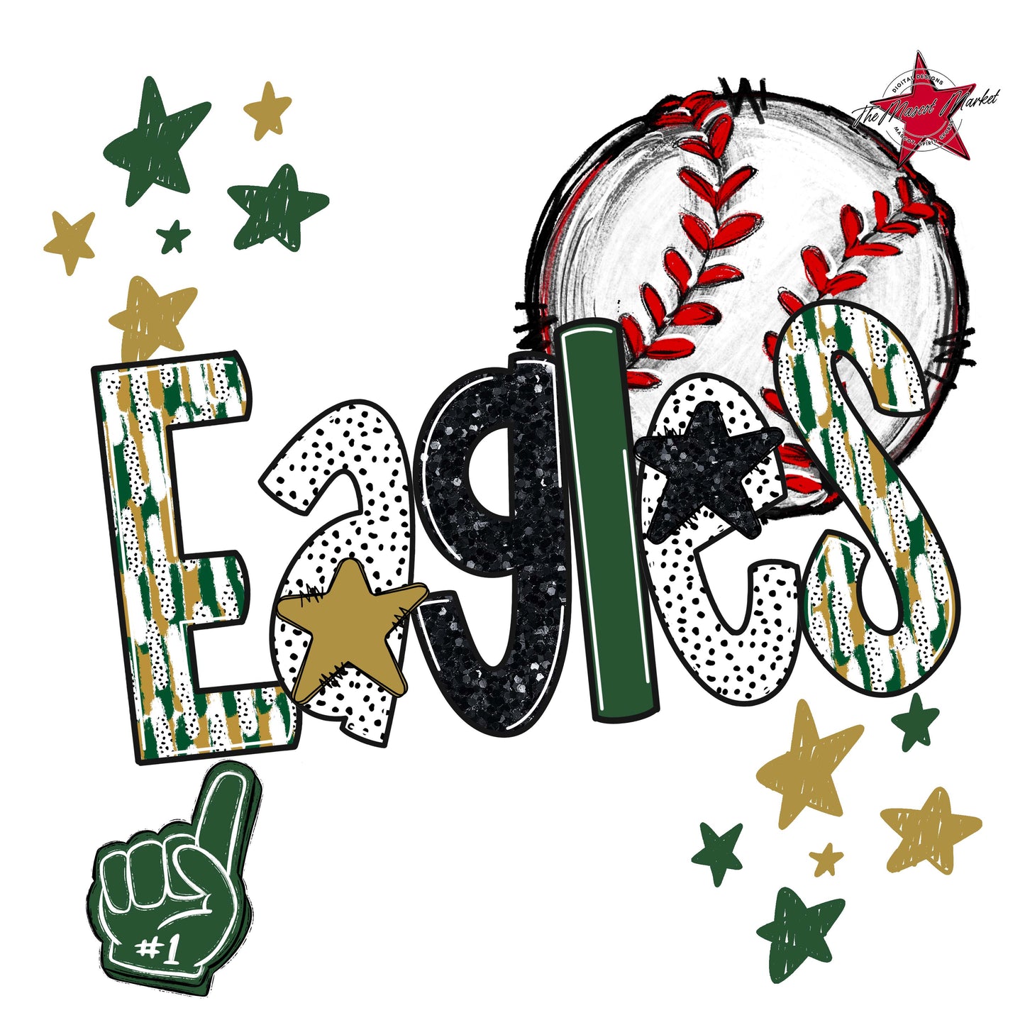 Eagles Baseball Scrape-Green & Gold