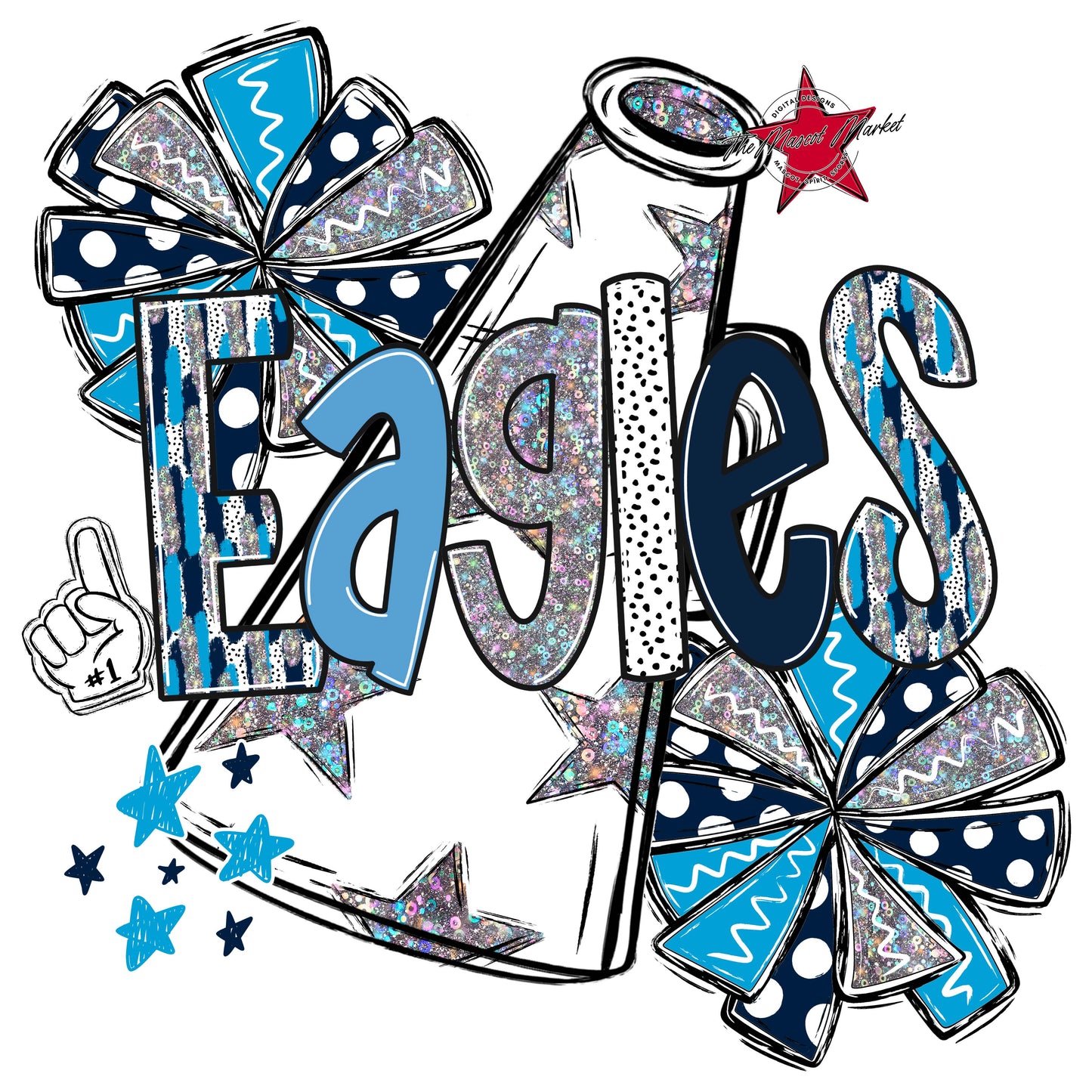 Eagles Cheer Megaphone Scrape-Navy & Carolina Blue