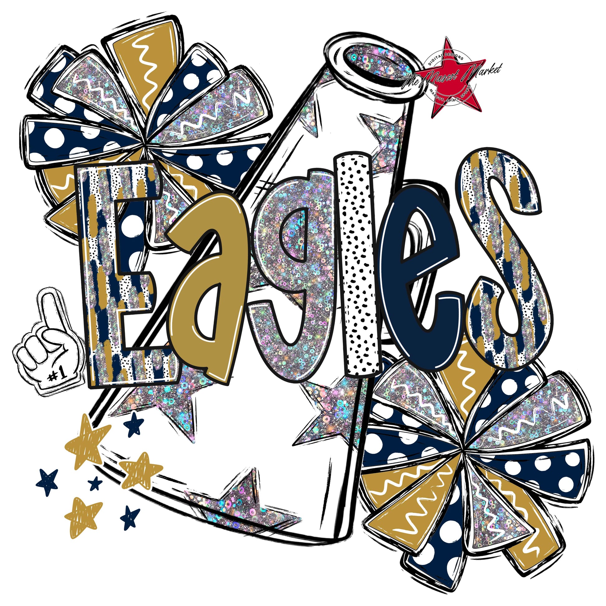 Eagles Cheer Megaphone Scrape-Navy & Gold