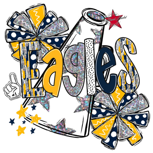 Eagles Cheer Megaphone Scrape-Navy & Yellow