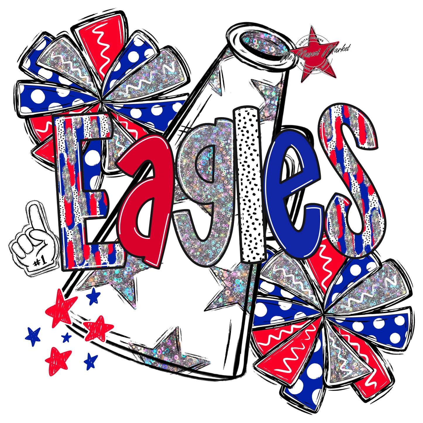 Eagles Cheer Megaphone Scrape-Royal Blue & Red
