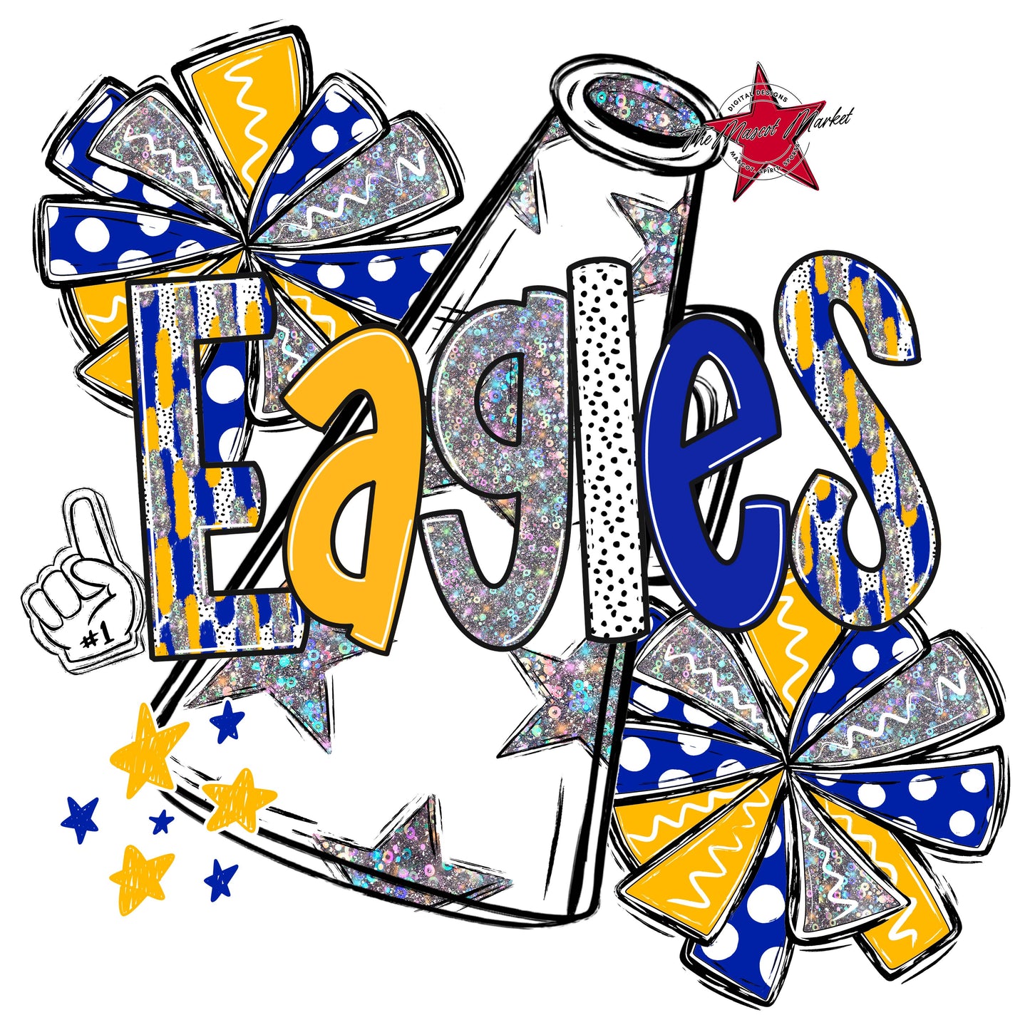 Eagles Cheer Megaphone Scrape-Royal Blue & Yellow