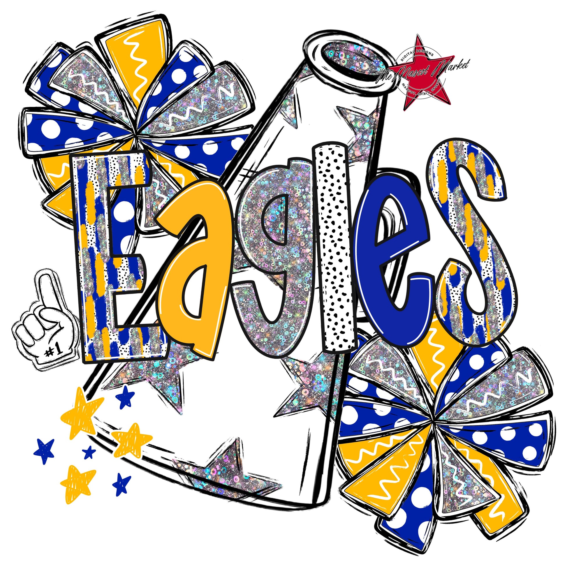 Eagles Cheer Megaphone Scrape-Royal Blue & Yellow