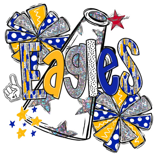 Eagles Cheer Megaphone Scrape-Royal Blue & Yellow