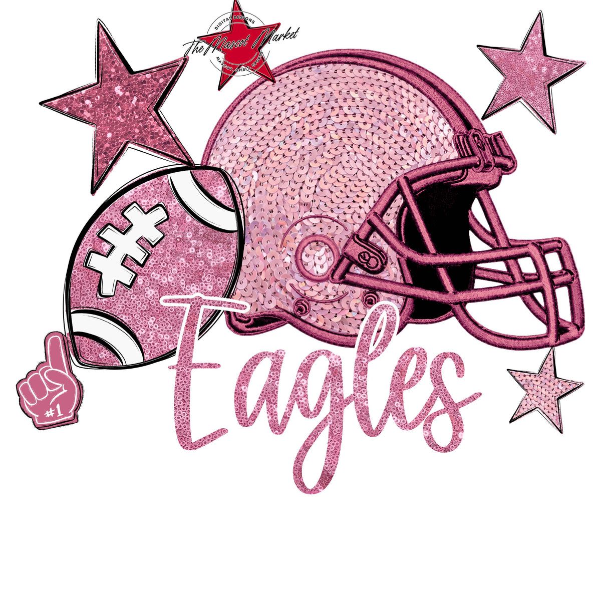 Eagles Football Embroidered Sequins Design-Pink Out