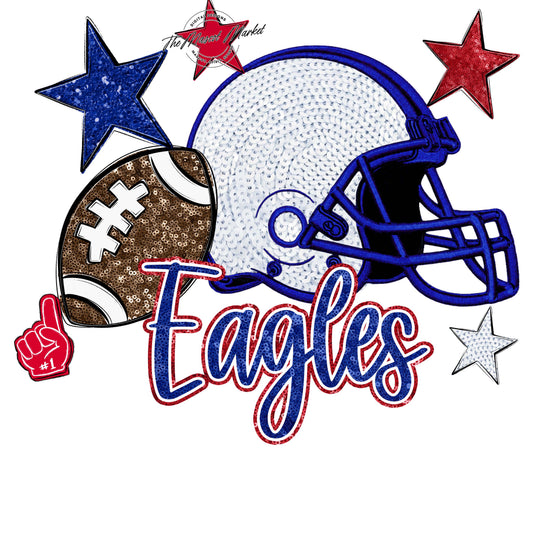 Eagles Football Embroidered Sequins Design-Blue & Red