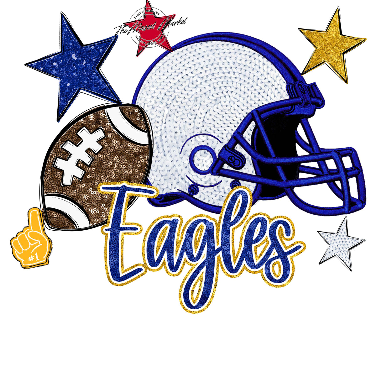 Eagles Football Embroidered Sequins Design-Blue & Yellow