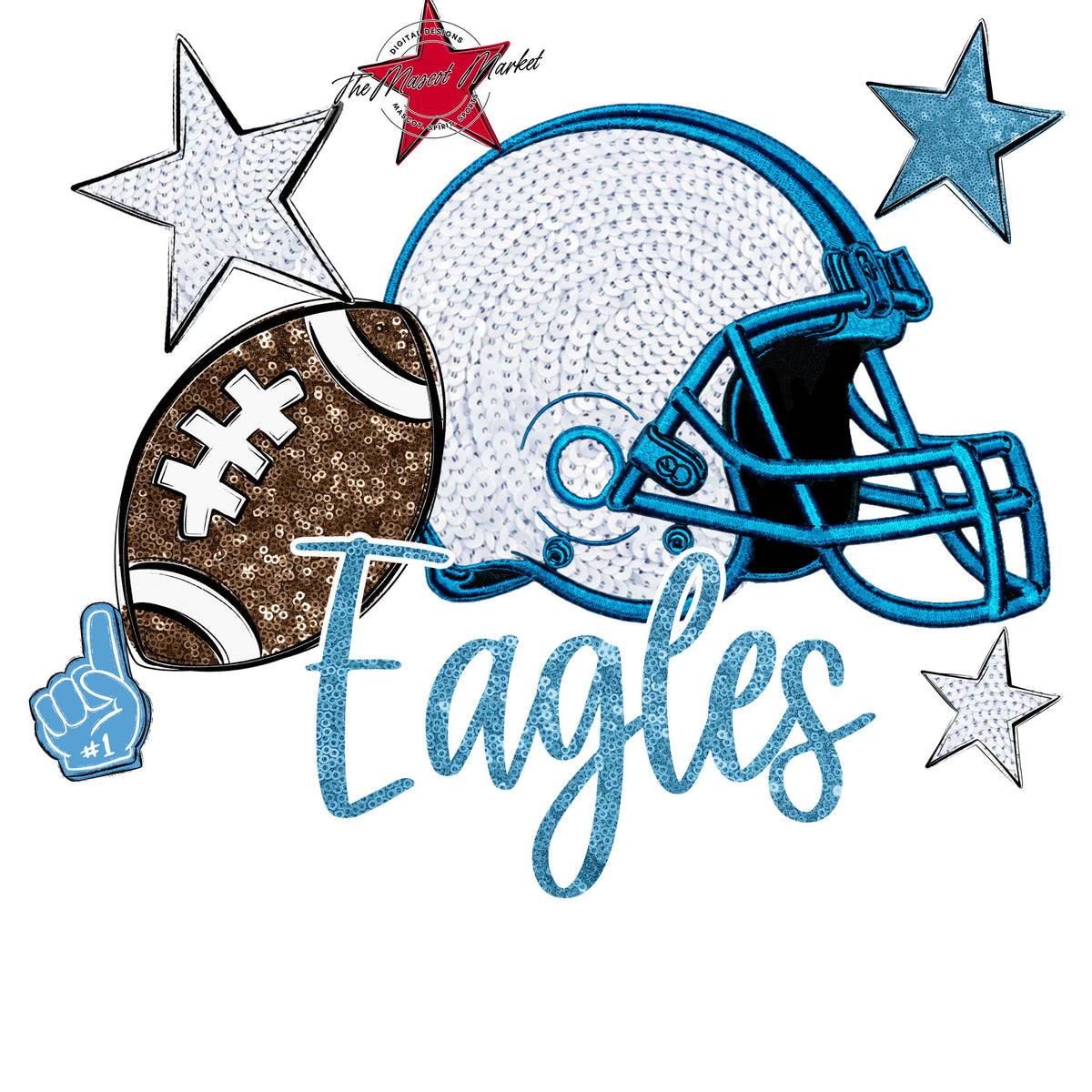 Eagles Football Embroidered Sequins Design-Carolina Blue
