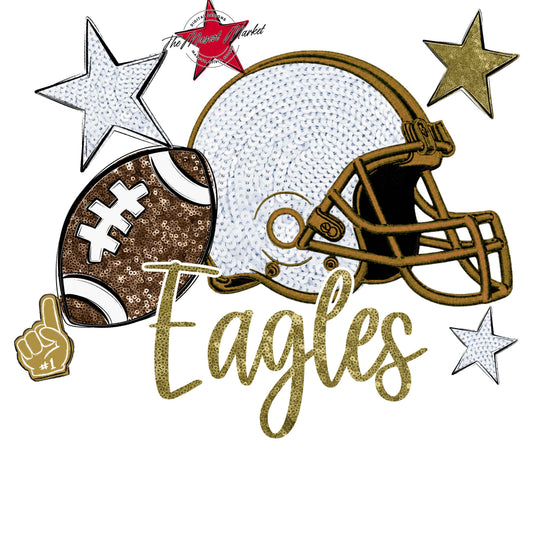 Eagles Football Embroidered Sequins Design-Gold