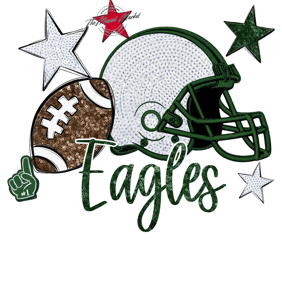 Eagles Football Embroidered Sequins Design-Green