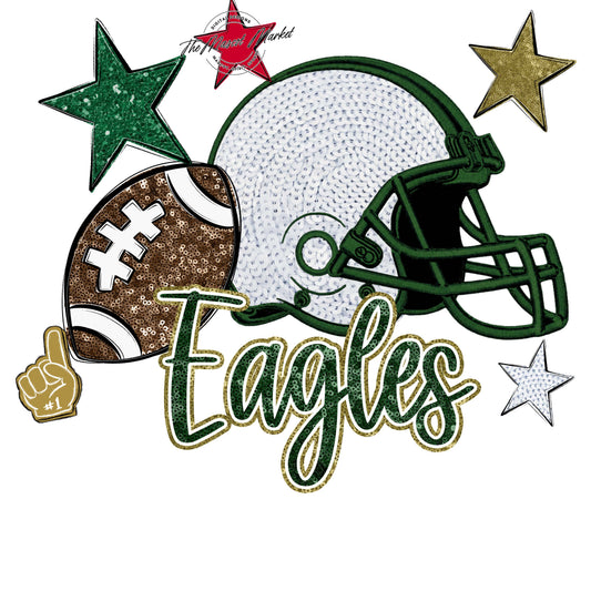 Eagles Football Embroidered Sequins Design-Green & Gold