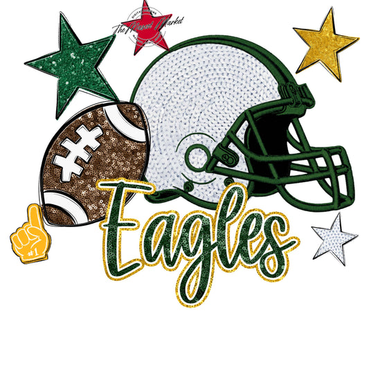 Eagles Football Embroidered Sequins Design-Green & Yellow