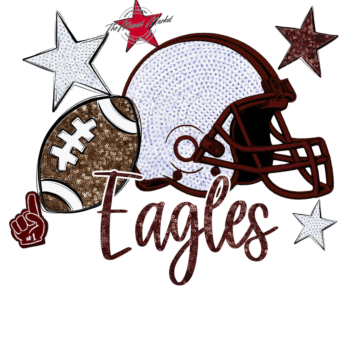 Eagles Football Embroidered Sequins Design-Maroon