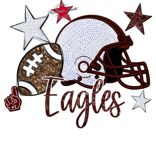 Eagles Football Embroidered Sequins Design-Maroon