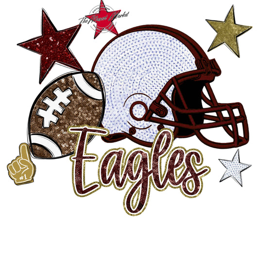 Eagles Football Embroidered Sequins Design-Maroon & Gold