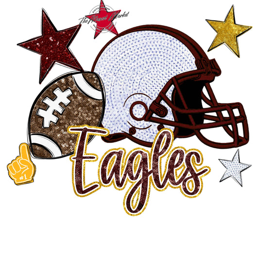 Eagles Football Embroidered Sequins Design-Maroon & Yellow
