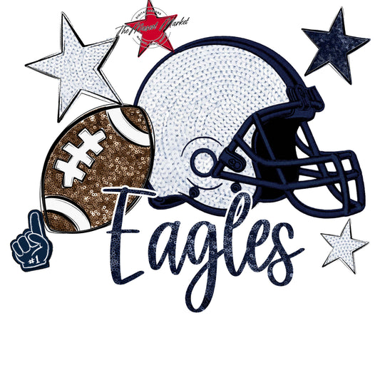 Eagles Football Embroidered Sequins Design-Navy