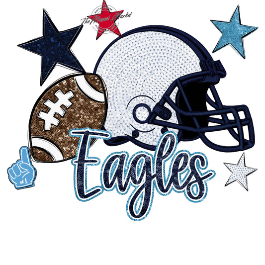 Eagles Football Embroidered Sequins Design-Navy & Carolina Blue