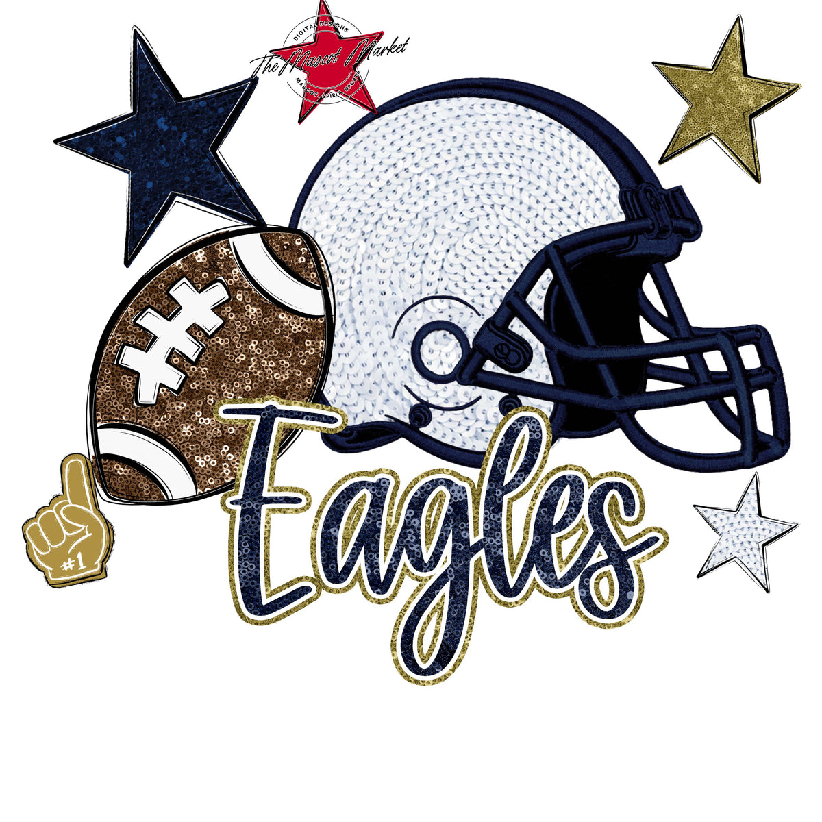 Eagles Football Embroidered Sequins Design-Navy & Gold