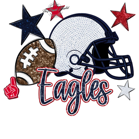 Eagles Football Embroidered Sequins Design-Navy & Red