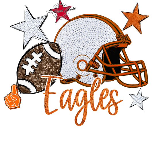 Eagles Football Embroidered Sequins Design-Orange