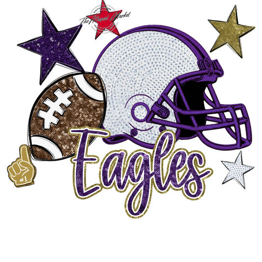 Eagles Football Embroidered Sequins Design-Purple & Gold