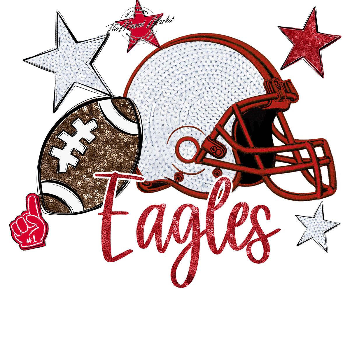 Eagles Football Embroidered Sequins Design-Red