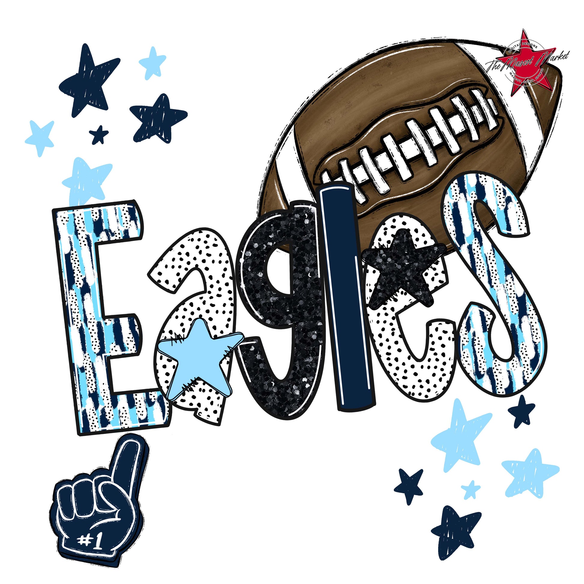 Eagles Football Scrape-Navy & Columbia Blue