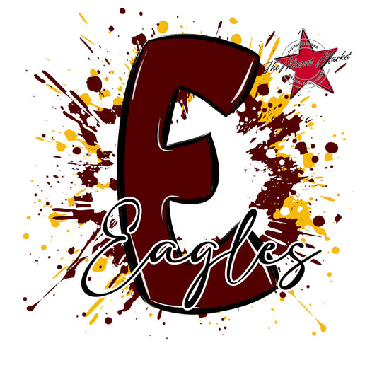 Eagles Mascot Splatter-Maroon & Yellow