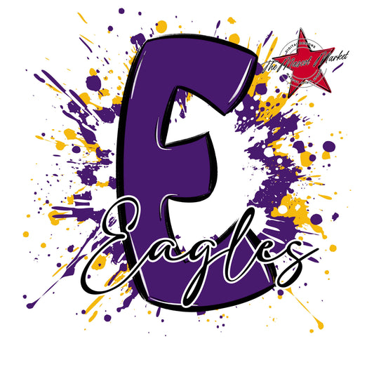 Eagles Mascot Splatter-Purple & Yellow