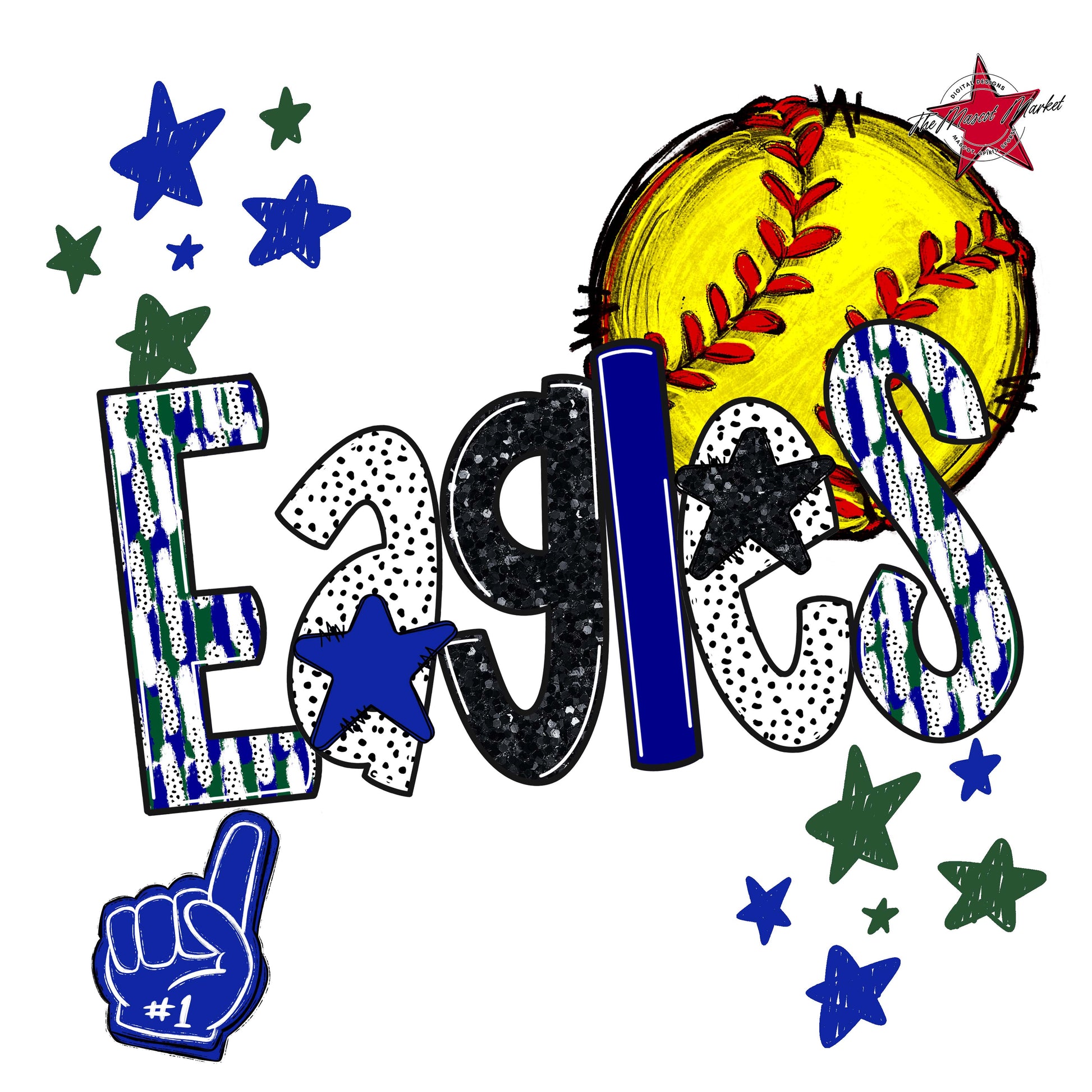Eagles Softball Scrape-Blue & Green