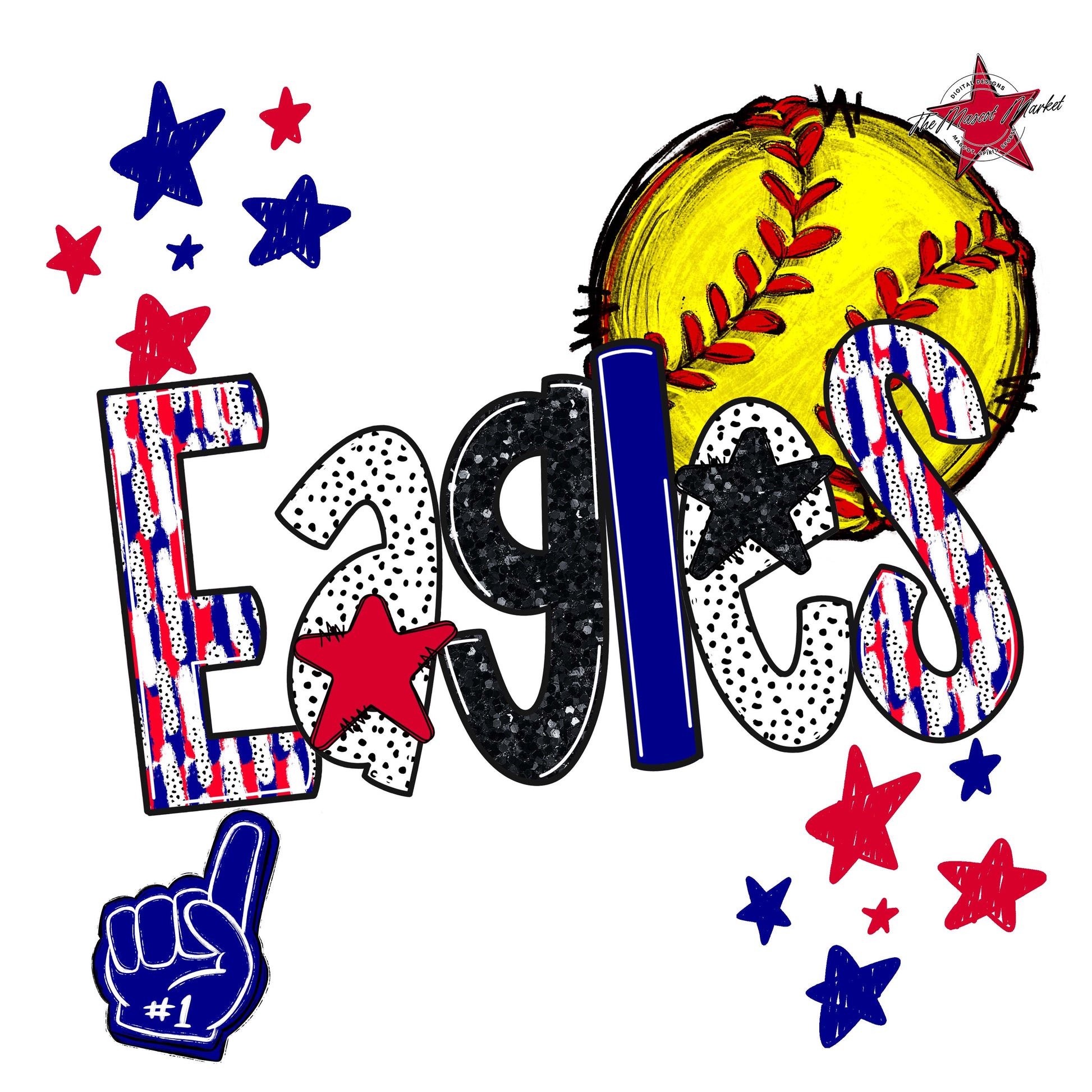 Eagles Softball Scrape-Blue & Red
