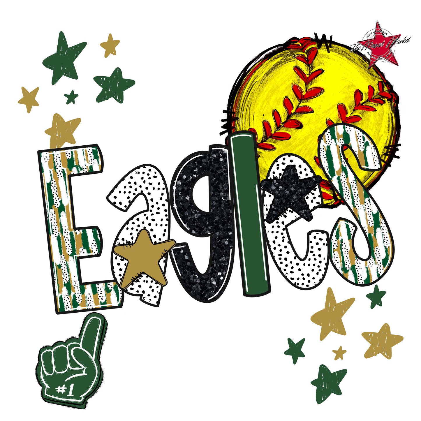 Eagles Softball Scrape-Green & Gold