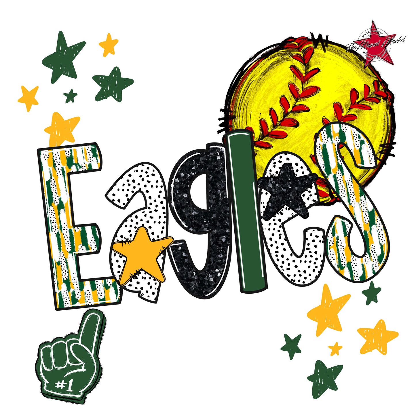 Eagles Softball Scrape-Green & Yellow