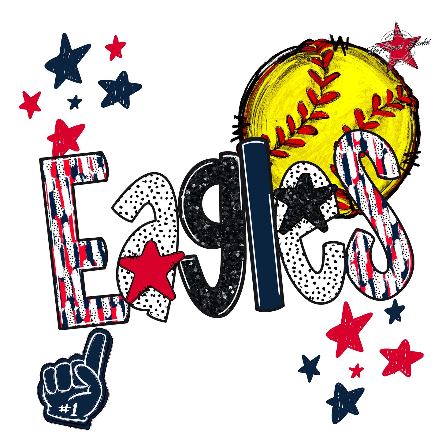 Eagles Softball Scrape-Navy & Red
