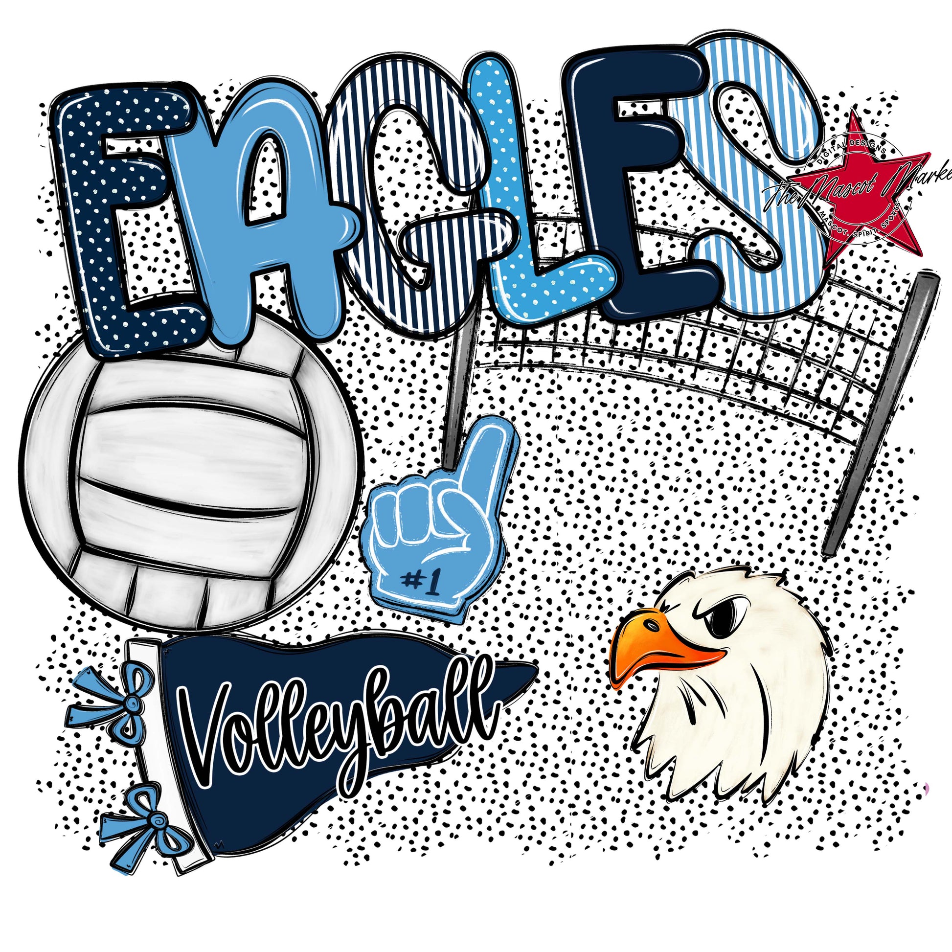 Eagles Volleyball Spirit-Navy & Carolina Blue