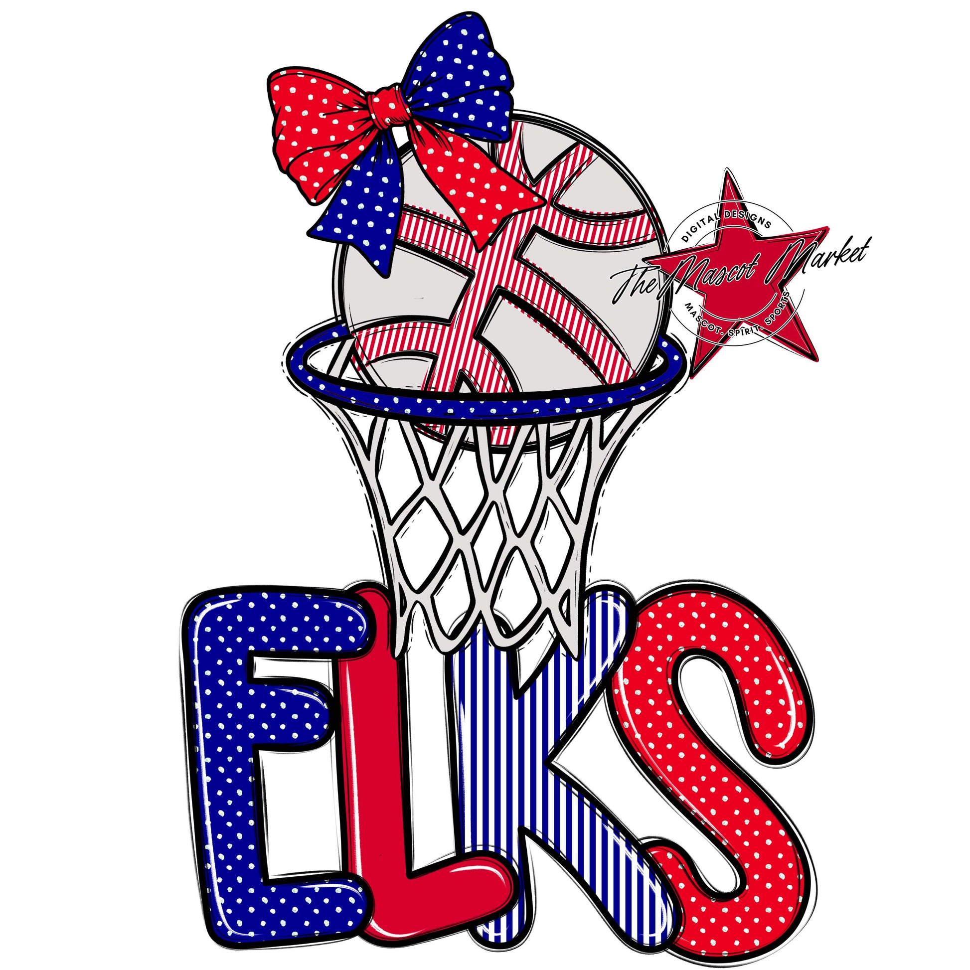 Elks Basketball Spirit Design-Blue & Red