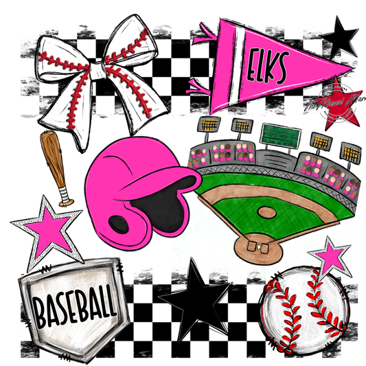 Elks Checkers Baseball Spirit Design-Pink
