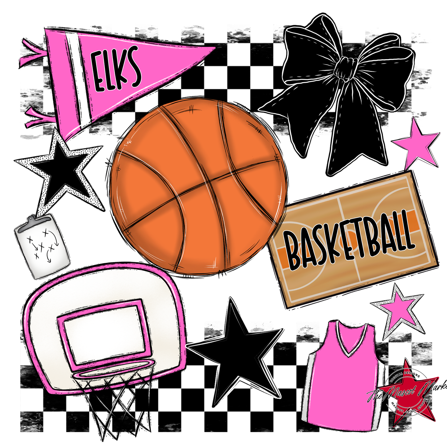 Elks Checkers Basketball Spirit Design-Baby Pink