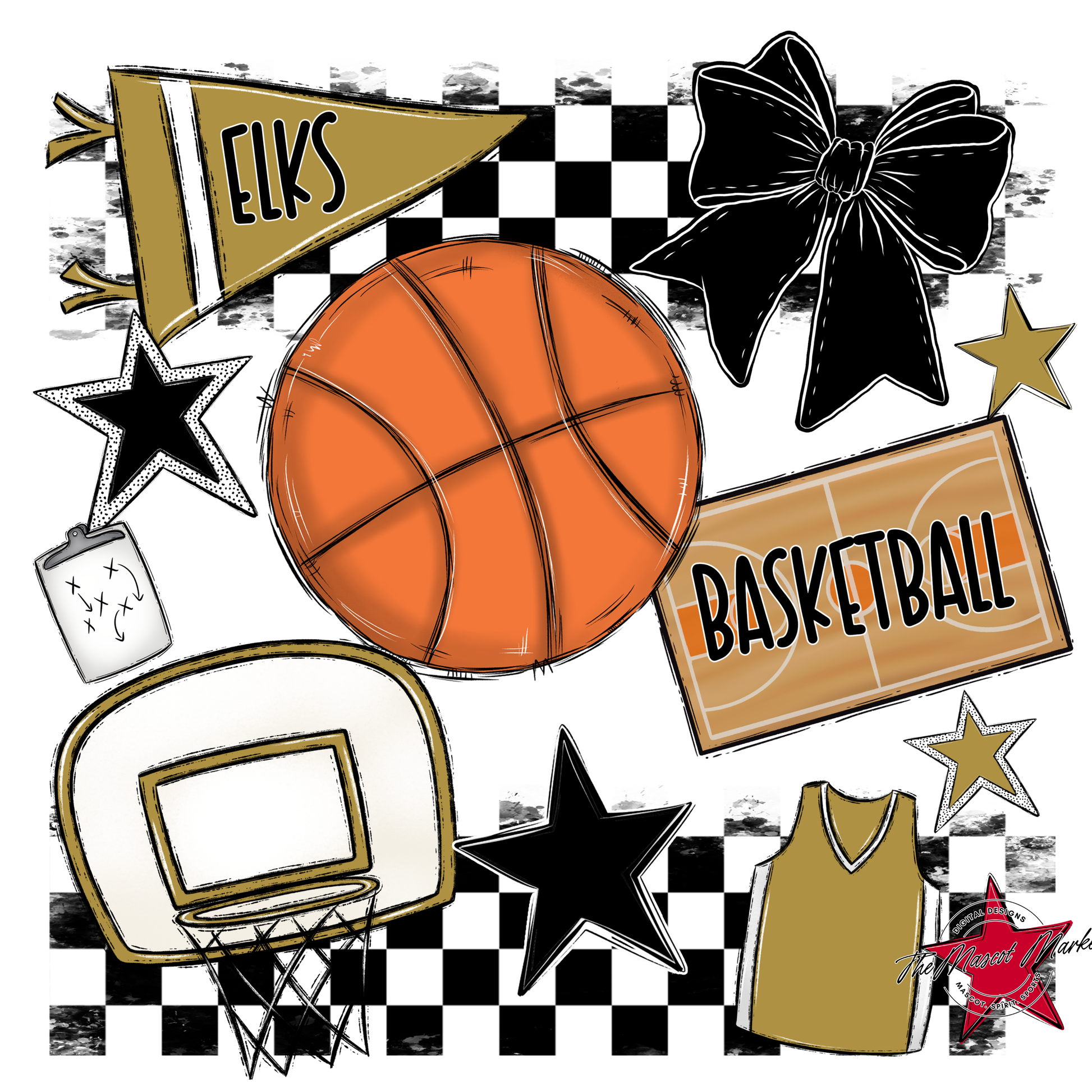 Elks Checkers Basketball Spirit Design-Gold
