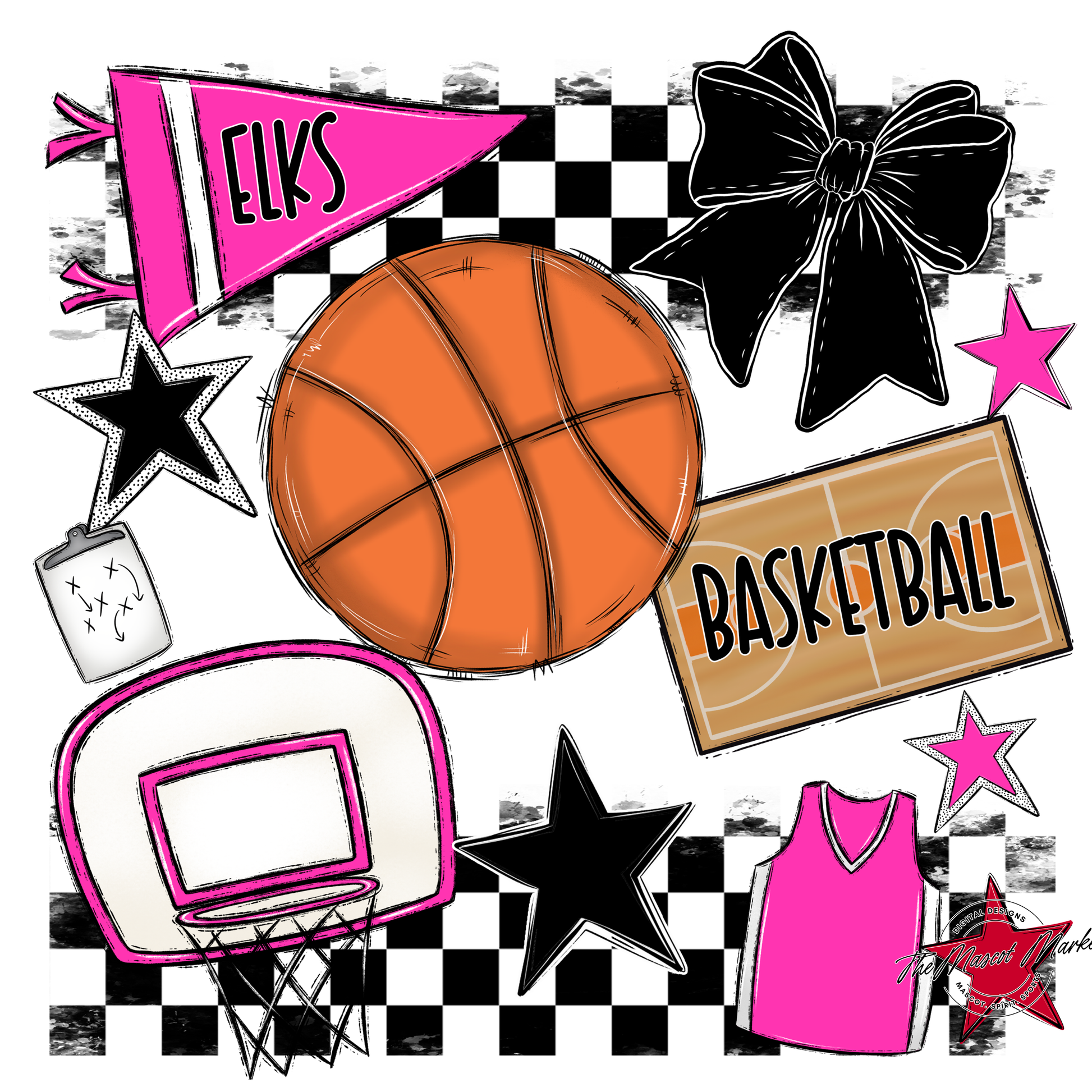 Elks Checkers Basketball Spirit Design-Pink