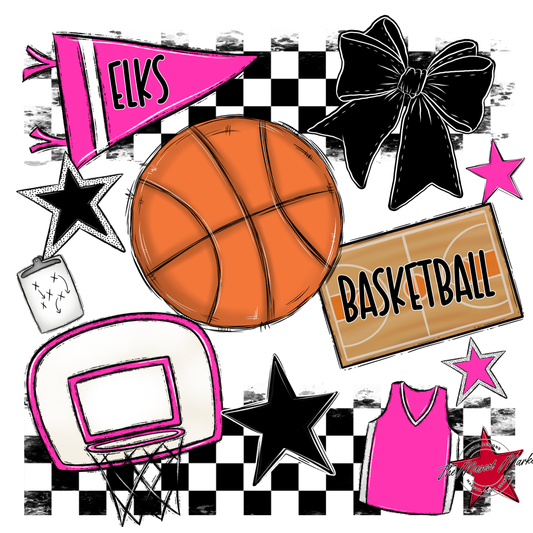 Elks Checkers Basketball Spirit Design-Pink