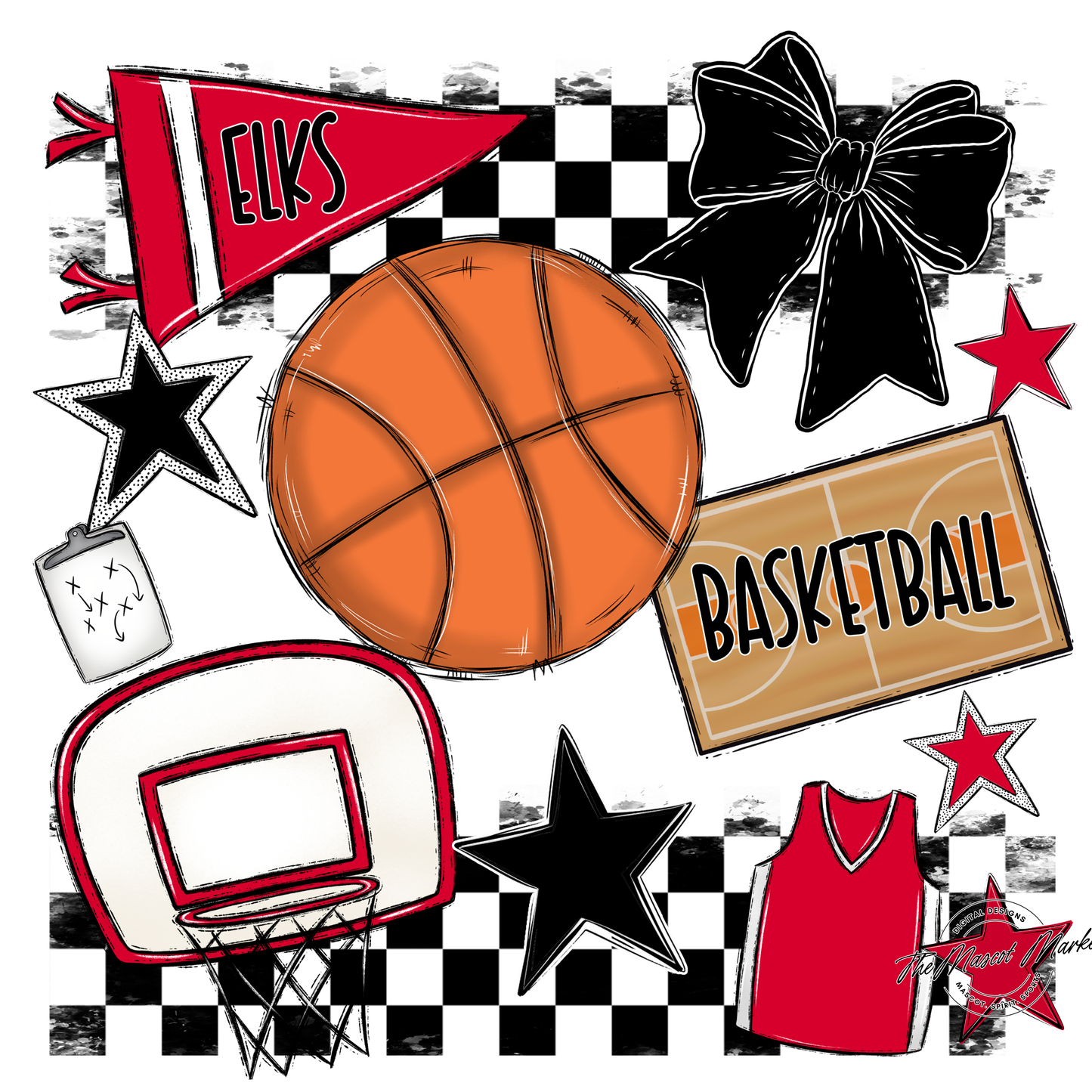 Elks Checkers Basketball Spirit Design-Red