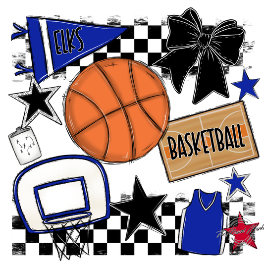 Elks Checkers Basketball Spirit Design-Royal Blue