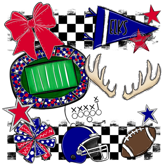 Elks Checkers Mascot Spirit Design-Blue-Red