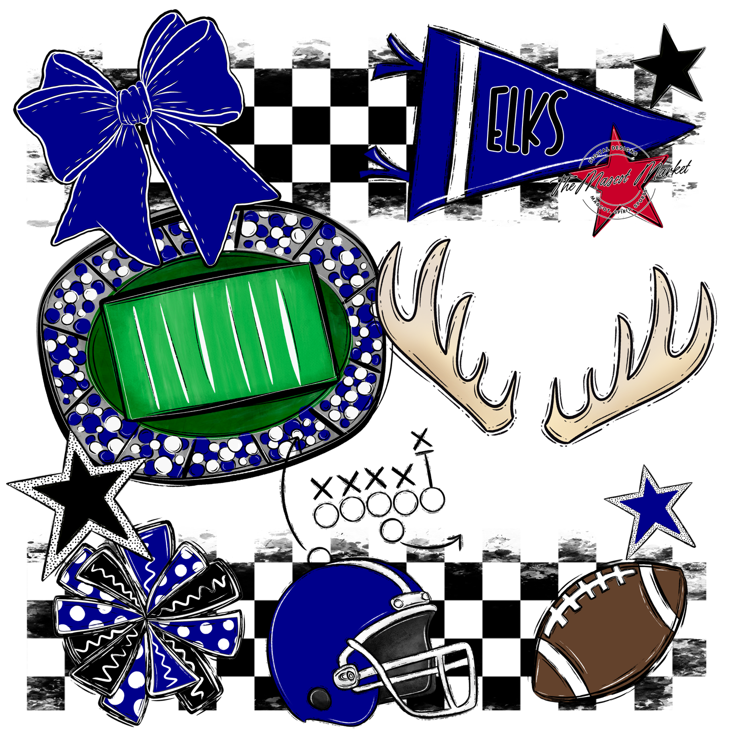 Elks Checkers Mascot Spirit Design-Blue